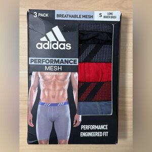 adidas Performance Mesh‎ Long Boxer Briefs – 3 Pack Red Black Grey Mens Size S